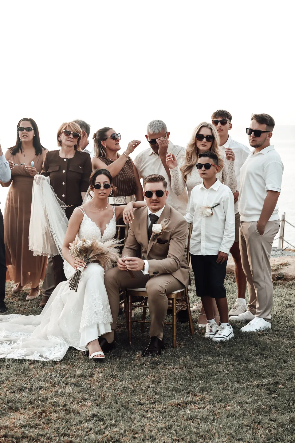 Wedding party on a rustic terrace