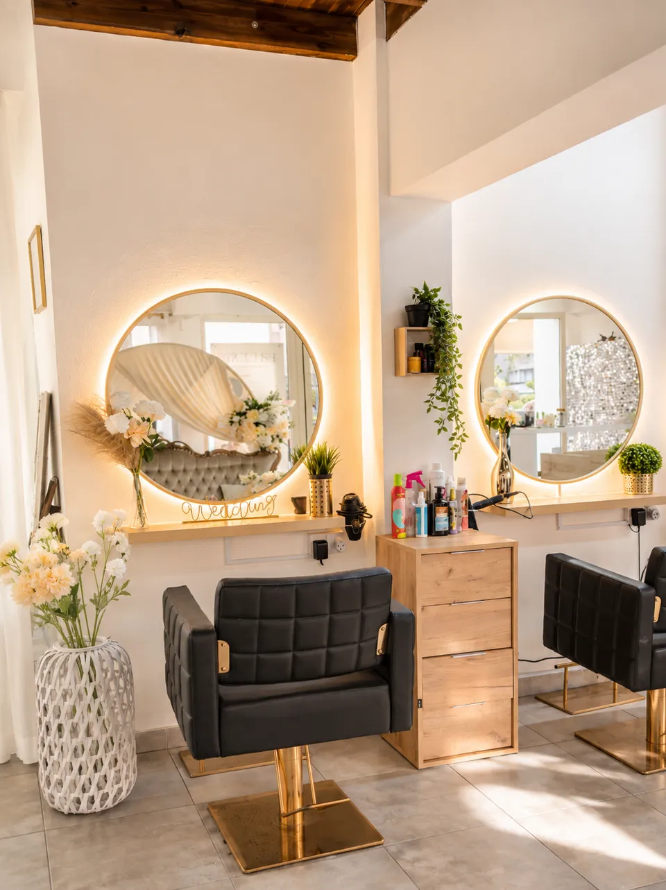 Styling stations at the Freya salon