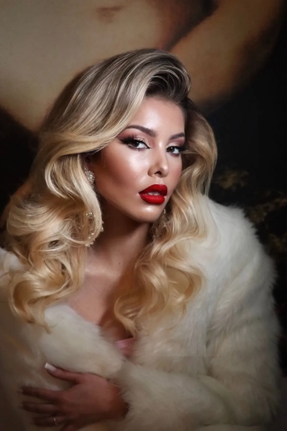 Old Hollywood waves and a red lip