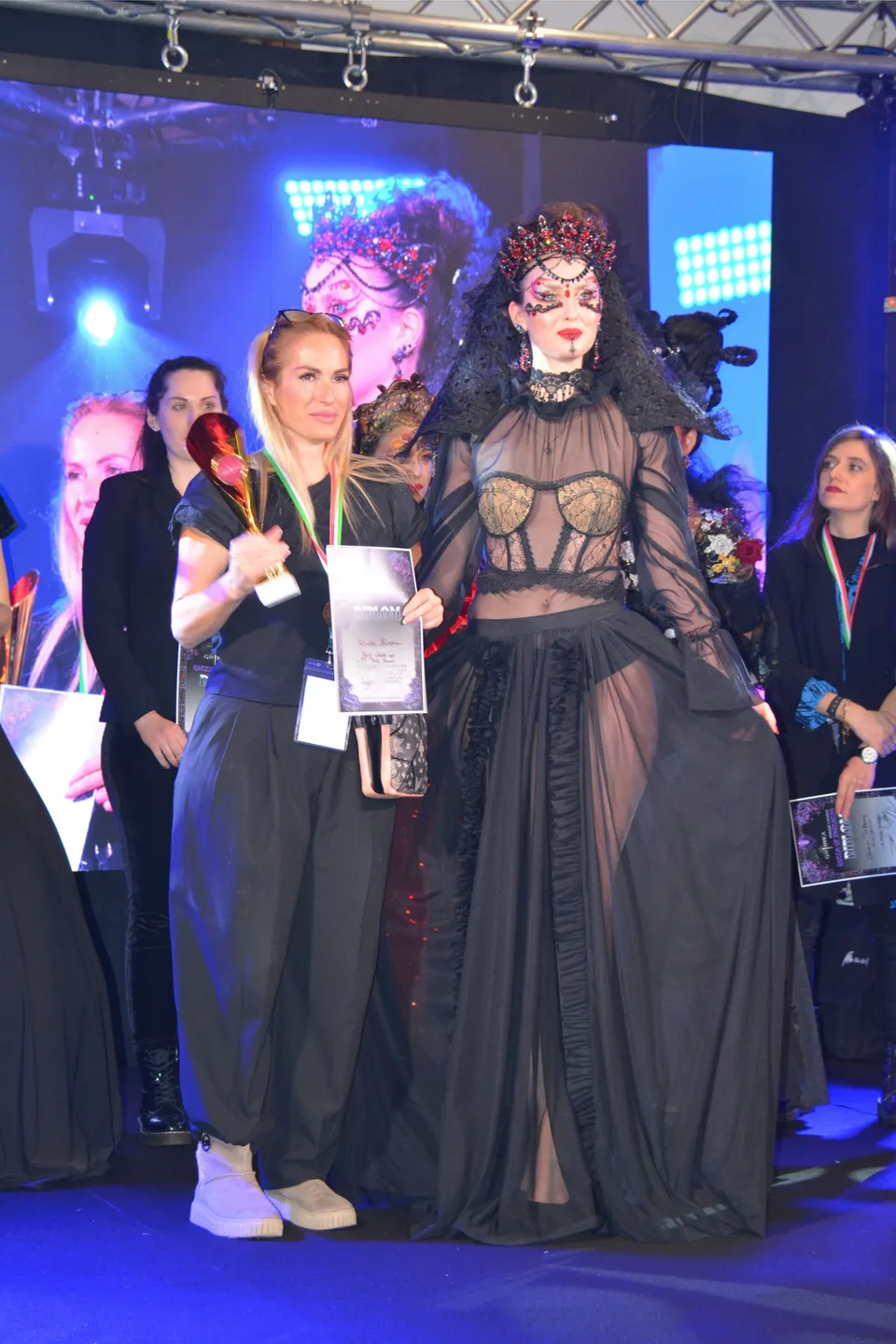 On stage at an international makeup competition